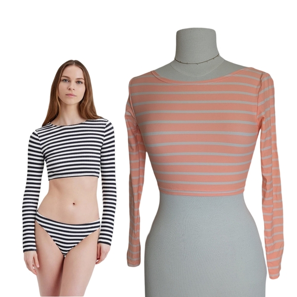 Quintsoul Crop Rashguard Size SMALL Peach Pink And White NWOT* - Picture 1 of 8